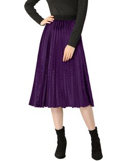 Shop Allegra K for Party High Elastic Waist Velvet Pleated Midi Skirt you are looking for, get more women's Skirts for yourself. Order now! Free Returns！ Retro Skirt, Women's Skirts, Pleated Midi Skirt, Line Design, Shoulder Length, Ankle Length, Daily Wear, Midi Skirt, Retro Vintage