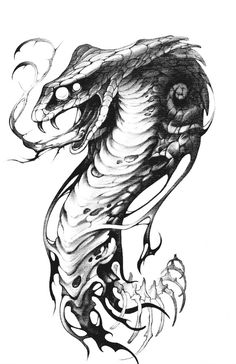 a black and white drawing of a dragon