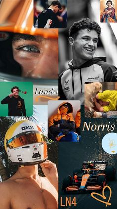 a collage of photos with people and sports related items in the middle one has a helmet on his head