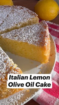 there is a lemon olive oil cake on the plate