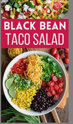 black bean taco salad in a white bowl