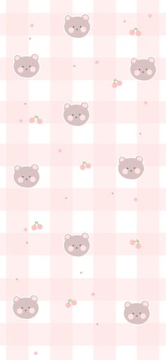 a pink and white checkered wallpaper with bears on it