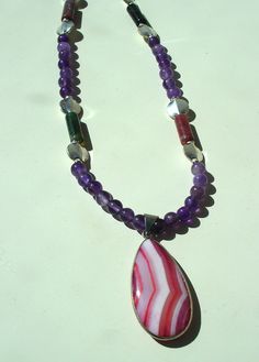 Amethyst and Agate necklace by TuranLoch on Etsy Adjustable Multicolor Agate Necklace, Handmade Purple Agate Jewelry, Multicolor Agate Amulet Necklace, Elegant Purple Agate Beaded Necklace, Spiritual Purple Agate Necklaces, Agate Necklace, Necklace Etsy, Agate, Amethyst