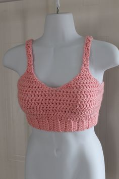 Very simple but cute tank top with ribbing. Pink Tank Vest Crop Top, Trendy Sleeveless Crochet Cotton Top, Trendy Sleeveless Cotton Crochet Top, Pink Ribbed Cami Top, Pink Ribbed Cotton Crop Top, Pink Crop Top Vest, Pink Ribbed Cropped Tank Top, Pink Cami Vest Crop Top, Casual Crochet Tank Top Vest