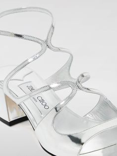 Heeled Sandals JIMMY CHOO Woman color Silver Jimmy Choo Heels, Italian Fashion Designers, Jimmy Choo Shoes, Heeled Sandals, Italian Fashion, Leather Interior, Woman Colour, Women's Shoes Sandals, Jimmy Choo