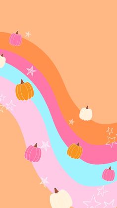 an orange, pink and blue wave with pumpkins on it