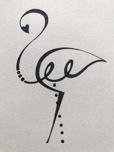 a black and white drawing of a flamingo with the word eef on it