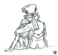 a drawing of two people hugging each other