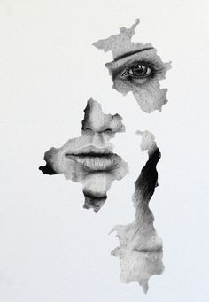 a drawing of a woman's face with her reflection in the water behind it