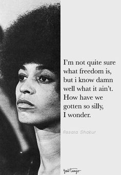 a woman with an afro is looking at the camera and has a quote on it