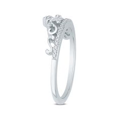 Treat your princess to a dazzling diamond fashion ring that perfectly fits her personality. Crafted in cool 10K white gold, this regal style is adorned with shimmering diamonds and features a feminine scrolling crown design. Sparkling with 1/10 ct. t.w. of diamonds and a bright polished shine, this ring is sure to be adored. Regal Style, Small Crown, Her Personality, Diamond Fashion Rings, Crown Design, Crown Ring, Fashion Ring, Diamond Fashion, Fashion Rings