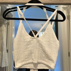 Brand New With Tags Size Medium Has Stretch Spring Beach Crop Top In Pointelle Knit, Cotton Crochet Top For Day Out, White Stretch Open Knit Crop Top, White Open Knit Stretch Crop Top, Zara Tops With Crochet Lace For Spring, White Pointelle Knit Crop Top, Cropped Knit Tops For Vacation, Spring Zara Crochet Tops, Knit Cropped Tops For Vacation