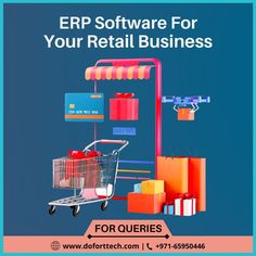 a shopping cart with the words erp software for your retail business