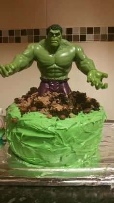 there is a green cake that looks like the incredible hulk