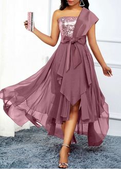 Color:Dusty Pink;Size:XL;Size:XXL;Package Contents:1 X Dress , 1 X Belt;Occasion:Work;Style:Bohemian; Pink High Low Dress, Lavender Prom Dresses, 파티 드레스, Dresses Formal Elegant, Chiffon Gown, Butterfly Sleeves, Mother Of The Bride Dresses, Belted Dress, Purple Dress