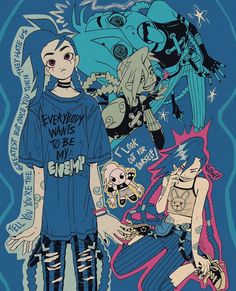 an image of some cartoon characters on a t - shirt that says everybody wants to be punk