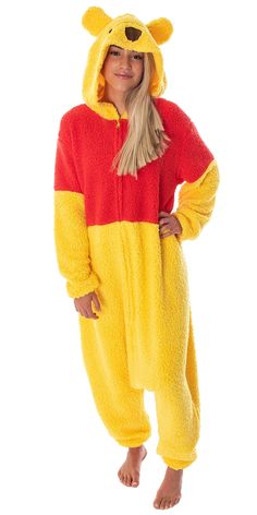 PRICES MAY VARY. THIS IS AN OFFICIALLY LICENSED DISNEY WINNIE THE POOH KIGURUMI UNION SUIT! - This Pooh Bear Kigurumi costume pajama outfit is designed and produced with Disney approval so you know it's authentic! look for the Disney tag at the neckline. DETAILED 3D POOH BEAR DESIGN - Do you love Winnie The Pooh? Now you can turn yourself into a giant plush stuffed animal version of him with this costume pajama outfit! It features a detailed, embroidered character face and 3D ear design on the h Pooh And Tigger Costume Couple, Disney Pjs Fluffy, Winnie The Pooh Tutu Costumes, Big Bird Onesie Costume, Care Bear Costume Onsie, Winnie The Pooh Onesie Costumes, Winnie The Pooh Fancy Dress, Preppy Halloween Costume One Person, Elephant And Piggie Costume Teachers