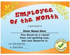 employee of the month award certificate