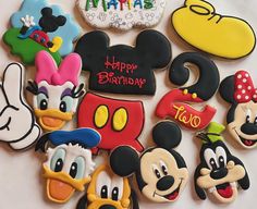 mickey mouse, donald duck and pluto birthday cookies