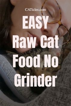 a woman holding a cat in her arms with the caption easy raw cat food no grinder