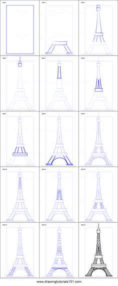 how to draw the eiffel tower step by step