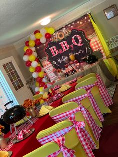 the tables are set up for a bbq baby shower