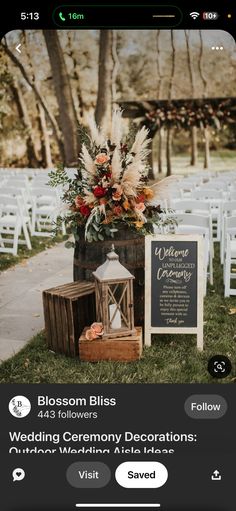 the wedding ceremony decoration is displayed on an iphone screen, and it's in front of