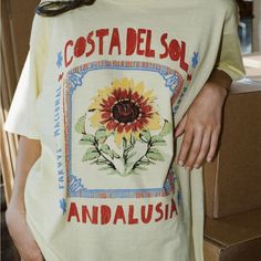 Sunny Oversized Graphic T-Shirt Dress With A Costa Del Sol Graphic At The Chest. Only At Urban Outfitters. Urban Outfitters Graphic Tees, Yellow Graphic Tee, Vacation Tshirt, Womens Graphic Tee, Grafic Tees, Pinterest Contest, Fitted Tunic, Baby Graphic Tees, Oversized Graphic Tee