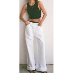 Zara Women Wide Leg Mid Rise Full Length White Jeans Size 34/2 Nwt Blogger Fave Approximate Measurements: Waist 15 Hips 21 Rise 11 Inseam 33 E12 Zara Wide Leg Jeans, White Wide Leg Jeans, Black Flare Jeans, Cropped Flare Jeans, Black Flare, Cropped Flares, Zara Jeans, Wide Leg Denim, Zara Black