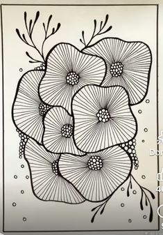 a black and white drawing of flowers