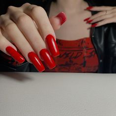 Long Natural Nails, Long Fingernails, One Color Nails, Long Red, Valentine's Day Nails, Simple Nails, Natural Nails