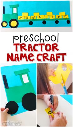 the preschool tractor name craft is made with construction paper