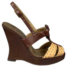 ALBERTA FERRETTI sandals comes in a brown & beige leather with a silk trim featuring a tortoiseshell ring detail, ankle strap, and a wedge heel. Made in Italy.Very Good Pre-Owned Condition. Minor marks at strap. Marked: 36.5 Measurements: Heel: 4.5 inches Platform: 1 inches Reference: 109371 Category: Sandals More Details Brand: ALBERTA FERRETTI Size: 6.5 Color: Brown Color 2: Beige Fabric: Silk Material: Mixed fabrics Type of Leather: Leather Style: Wedge Age Group: Adult Gender: Female Century Shoes, Beige Silk, Popular Shoes, Brown And Beige, Girly Shoes, Black Ballet Flats, Womens Ballet Flats, Leather Wedge Sandals, Alberta Ferretti