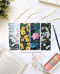 #art_print#zoe_art_garden##gouache_painting# Book Lovers Art, Flowers Bookmarks, Zoe Lee, Creative Bookmarks