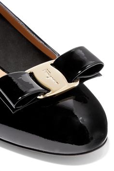 Black Vara bow-embellished patent-leather pumps | SALVATORE FERRAGAMO | NET-A-PORTER Eldest Daughter, Patent Leather Ballet Flats, Low Heel Pumps, Salvatore Ferragamo Shoes, Ferragamo Shoes, White Pumps, Black Ballet Flats, Patent Leather Pumps, Leather Ballet Flats