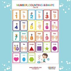 a poster with numbers, counting and shape