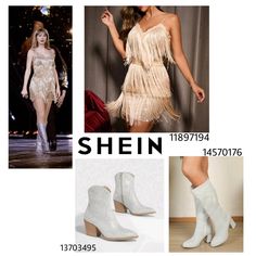 four different styles of women's boots and dresses