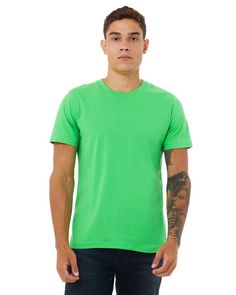 Unisex Jersey T-Shirt - SYNTHETIC GREEN - M | Bella + Canvas Jersey T-Shirt in Synthetic Green Size Medium | Cotton Blank Apparel, Blank T Shirts, Shirt Maker, Ribbed Bodysuit, Jersey Tee, Unisex Shorts, Shirt Accessories, Jersey T Shirt, Jersey Shorts