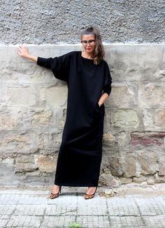 Black Maxi dress/ Long Sleeve Dress/ Maxi Dress/ Plus Size Black Long Sleeve Midi Dress Relaxed Fit, Black Long Sleeve Midi Dress In Relaxed Fit, Black Relaxed Fit Midi Dress With Long Sleeves, Black Oversized Long Dresses, Oversized Long Black Dress, Oversized Long Sleeve Black Maxi Dress, Black Relaxed Fit Maxi Dress, Oversized Black Maxi Dress, Long Sleeve Black Maxi Dress