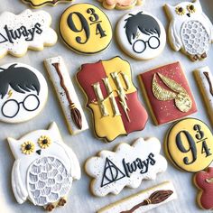 harry potter cookies are arranged on a table