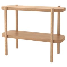 a wooden shelf with two shelves on each side