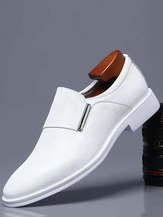 Men Metal Decor Dress Loafers, Artificial Leather Fashion Dress Shoes White         Men Shoes, size features are:Bust: ,Length: ,Sleeve Length: Mens White Loafers, White Dress Shoes Men, Royal Blue Shoes, Women Slippers Fashion, Groom Shoes, White Dress Shoes, Leather Formal Shoes, White Wedding Shoes, Dress Loafers