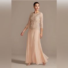 Nwt. Stunning, Romantic Style Spring Embellished Mother Of The Bride Dress, Embellished Mother Of The Bride Dress For Spring, Elegant Pink Evening Dress For Mother Of The Bride, Elegant Pink Mother Of The Bride Evening Dress, Spring Sequined Mother Of The Bride Dress, Elegant Pink Embellished Evening Dress, Elegant Pink Sequined Mother Of The Bride Dress, Elegant Pink Mother Of The Bride Dress With Sequins, Formal Pink Sequined Mother Of The Bride Dress