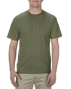 Adult 6.0 oz., 100% Cotton T-Shirt - MILITARY GREEN - 3XL | Alstyle Adult 6.0 oz. Cotton T-Shirt in Military Green Size 3XL T Shirt Front And Back, T Shirt Style, Unisex Shorts, Military Green, Classic Shirt, American Apparel, Men Short Sleeve, Cotton T Shirt, Casual Style