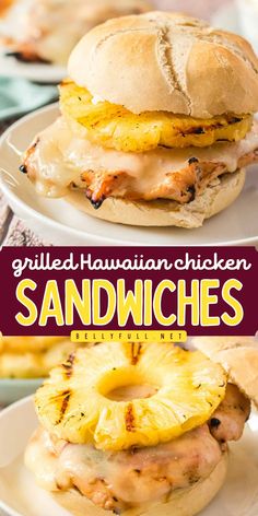 Get ready for Memorial Day with this Grilled Hawaiian Chicken Sandwiches recipe! Juicy, sweet, and tangy grilled chicken topped with melted cheese and fresh pineapple for a flavor-packed sandwich. An easy spring recipe that's a perfect must-have on your summer grilling ideas! Grilled Chicken Pineapple Sandwich, Hawaiian Chicken Sandwiches, Easy Hawaiian Chicken, Hawaiian Chicken Sandwich, Hawaiian Grilled Chicken, Grilled Chicken Sandwich, Easy Summer Dinners, Pineapple Rings, Hawaiian Chicken