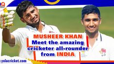 a man holding a cricket ball in his right hand with the caption musheer khan meet the amazing cricket all - rounder from india