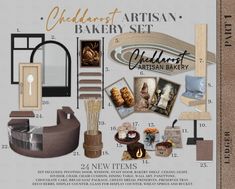 an advertisement for the old artisan bakery set, with pictures and other items in it