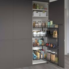 an open pantry door with food items in it