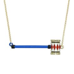 Unleash your inner Harley Quinn with the DC Comics Birds of Prey Harley Quinn Mallet Necklace! This fun and fierce accessory is great for fans of the anti-heroine. The necklace features a striking gold-tone chain that measures 18" long with a 3" extender, ensuring the great fit for every fan. The star of the show is the 2" wide charm, an intricate enamel design of Harley's amazing mallet, symbolizing her playful yet rebellious spirit. Crafted from durable alloy, this necklace is a must-have for Harley Quinn Mallet, Harley Quinn Earrings, Harley Quinn Birds Of Prey Outfits, Harlwy Quinn Promise Ring, Wonder Woman Shoes, Harley Quinn Belt, Harley Quinn Necklace, Wonder Woman Jewelry, Birds Of Prey Harley Quinn