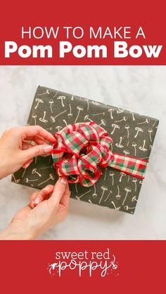 how to make a pom pom bow from wrapping paper and ribbon for christmas